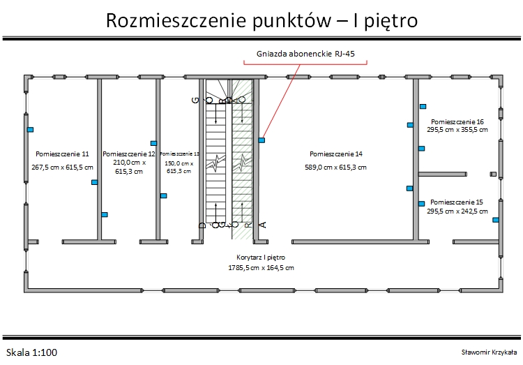 Schemat I piętro - rozmieszczenie punktów abonenckich