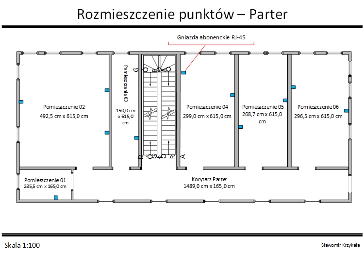 Schemat parter - rozmieszczenie punktów abonenckich